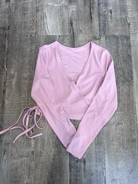 lululemon wrap long sleeve yoga pink shirt pilates